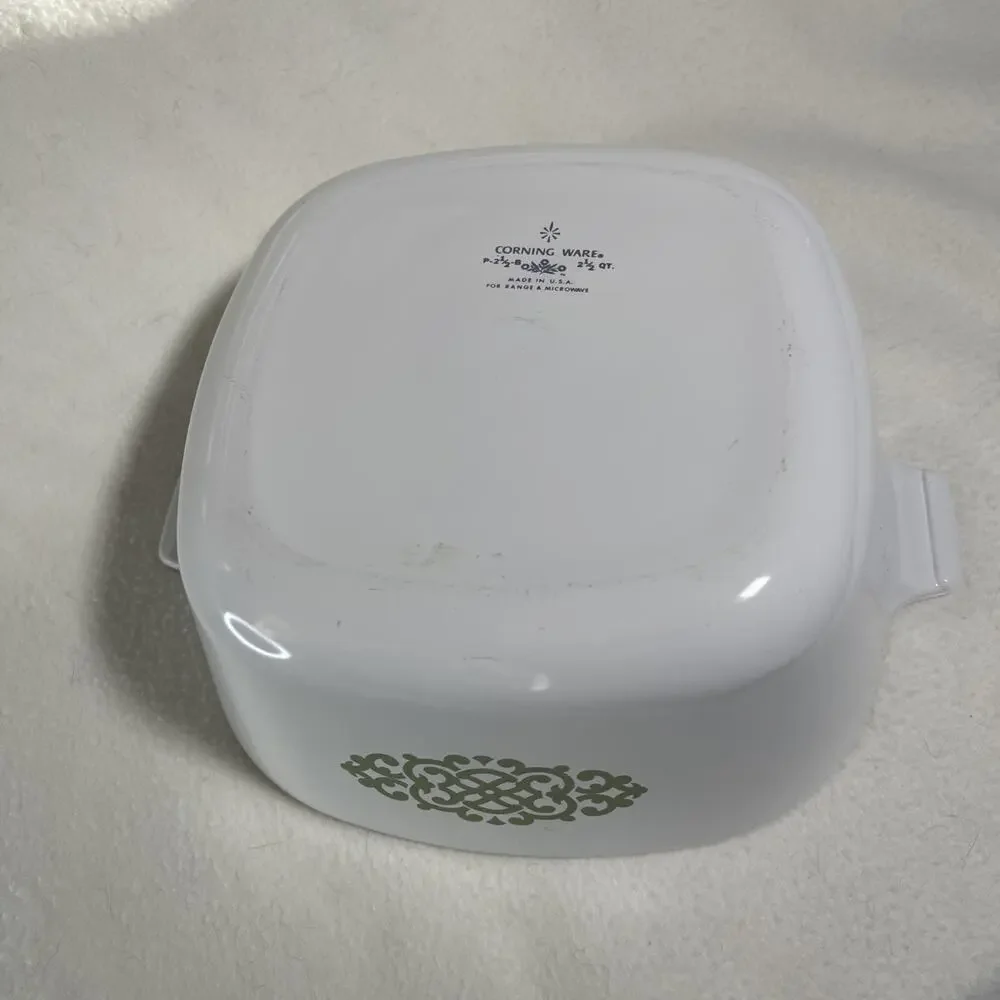 Corningware SHELL OIL Green Medallion 2 1/2 Qt, P-2 1/2-B Casseroles, NO LID